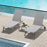 ZUN Chaise Lounge Outdoor Set of 3, Lounge Chairs for Outside with Wheels, Outdoor Lounge Chairs with 5 W1859109851