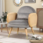 ZUN Amchair with Rattan Armrest and Metal Legs Upholstered Mid Century Modern Chairs for Living Room or WF302632AAE