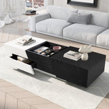 ZUN Modern Extendable Sliding Top Coffee Table with Storage in White&Black WF308184AAB