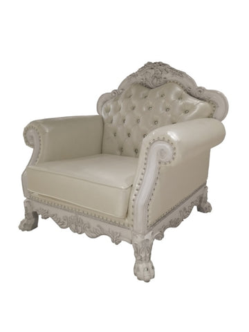 ZUN ACME Dresden Chair w/2 Pillows, Synthetic Leather & Bone White Finish LV01690