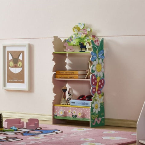 ZUN Kids Funnel Olivia the Fairy Girls Hand Painted 3 Tier Flower Bookcase with Drawers B05367936