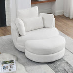ZUN 39"W Oversized Swivel Chair with moon storage ottoman for Living Room, Modern Accent Round Loveseat W83489911