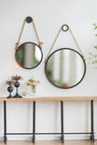 ZUN 29.5" in On-trend Hanging Round Mirror with Black Framed and with Rope Strap Contemporary Industrial W2078124368