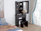 ZUN Vanity Desk with Mirror & Stool, Black Makeup Table with Storage Shelves & Drawer, Vanity Set for W68858690