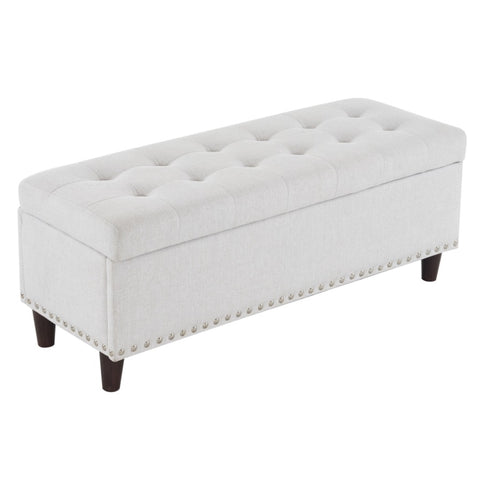 ZUN 43 Inches 110*41*42cm Linen With Storage Copper Nails Bedside Stool Footstool Off-White 28734036