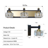 ZUN LED 3-Light Modern Crystal Bathroom Vanity Light Over Mirror Bath Wall Lighting Fixtures W1340110603