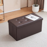 ZUN FCH 76*38*38cm Glossy Pull Point PVC MDF Foldable Storage Footstool Dark Brown 95537181