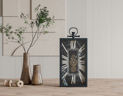 ZUN Decorative Black and Gold Roman Numeral Table Clock, Home Decor Gear Clock, 21" x 10" W2078130304