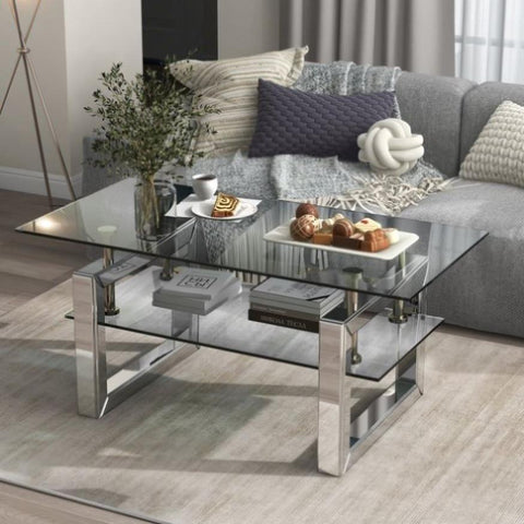 ZUN W 39.4" X D 19.7 " X H 17.7" Transparent tempered glass coffee table, coffee table W100535591