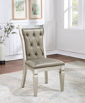 ZUN Formal Traditional Set of 2 Dining Chairs Champagne / Warm Grey Solid wood Leatherette Cushion B011106629
