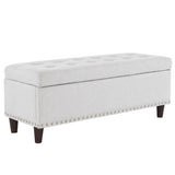 ZUN 43 Inches 110*41*42cm Linen With Storage Copper Nails Bedside Stool Footstool Off-White 28734036