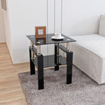 ZUN 1-Piece Modern Tempered Glass Tea Table Coffee Table End Table, Square Table for Living Room, Black W241104204