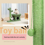 ZUN 2 IN 1 Cactus Cat Tree Cat Tower With Sisal Covered Scratching Post Cozy Condo Plush Perch Dangling 41607219