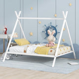 ZUN House Bed Tent Bed Frame Full Size Metal Floor Play House Bed with Slat for Kids Girls Boys , No Box MF296556AAK