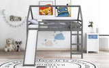 ZUN Full Size Loft Bed with Slide, House Bed with Slide,Gray WF286244AAE