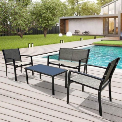 ZUN 4 Pieces Patio Furniture Set Outdoor Garden Patio Conversation Sets Poolside Lawn Chairs with Glass W41990385
