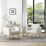 ZUN Modern Comfy Blind Tufted White Teddy Fabric Accent Chair Leisure Chair Armchair Living Room Chairs W71471431