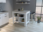 ZUN Rockaway 3-Shelf Kitchen Island White and Light Grey B06280061