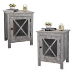 ZUN Set of 2 Industrial Nightstand Side Table End Table with X Design Glass Door - Light Gray Wood W2181P144061