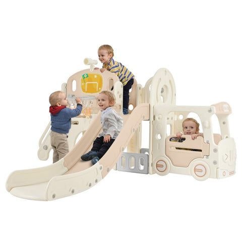 ZUN Kids Slide Playset Structure 9 in 1, Freestanding Castle Climbing Crawling Playhouse with Slide, PP307713AAD