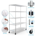 ZUN 5 Tier 7500lbs Heavy Duty Adjustable Storage Rack Metal Shelf Wire Shelving Unit with Wheels & Shelf W155083060