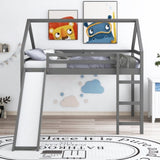ZUN Full Size Loft Bed with Slide, House Bed with Slide,Gray WF286244AAE