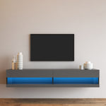 ZUN 180 Wall Mounted Floating 80" TV Stand with 20 Color LEDs,black+grey 37243093