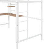 ZUN Twin Metal Loft Bed with Desk and Shelve,White MF292037AAK
