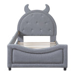 ZUN Twin Size Upholstered Daybed with Rabbit Ear Shaped Headboard, Gray WF308906AAE