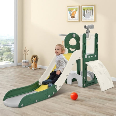 ZUN Kids Slide Playset Structure 5 in 1, Freestanding Spaceship Set with Slide, Telescope and Basketball PP321358AAL