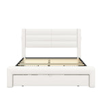 ZUN Queen Size Bed Frame with Drawers Storage, Leather Upholstered Platform Bed with Charging Station, W1580113784