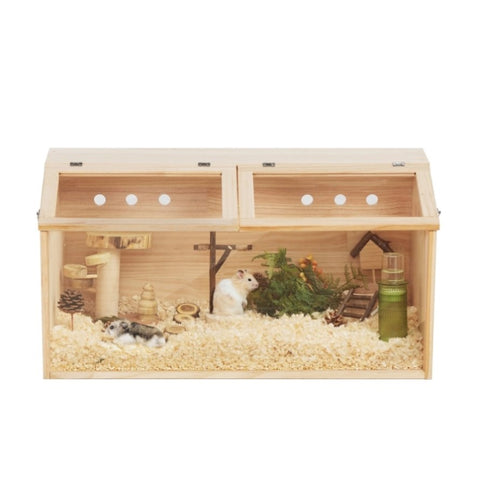 ZUN Middle Transparent Wooden Hamster Cage, Small Animal Habitat Hutch for Large Siberian W2181P156758