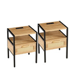 ZUN Set of 2, 15.75" Rattan End table with Power Outlet & USB Ports , Modern nightstand with drawer and W1265123647