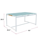 ZUN Outdoor Rectangle Table, Frosted Thick Tempered Glass and teak accent,Suitable for Dining Set W1889109371