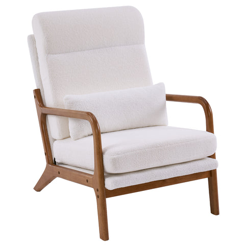 ZUN High Back Solid Wood Armrest Backrest Iron Frame Teddy Velvet Indoor Leisure Chair Off-White 78816412