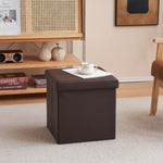 ZUN FCH 38*38*38cm Glossy PVC MDF Foldable Storage Footstool Dark Brown 02046905