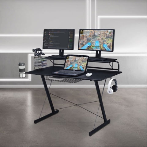 ZUN Techni Sport TS-200 Carbon Computer Gaming Desk with Shelving, Black RTA-TS200-BK
