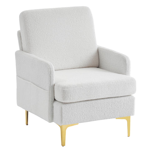 ZUN Teddy Velvet Gold Feet Indoor Leisure Chair Off-White 18494089