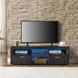 ZUN Black morden TV Stand with LED Lights,high glossy front TV Cabinet,can be assembled in Lounge Room, W67936013