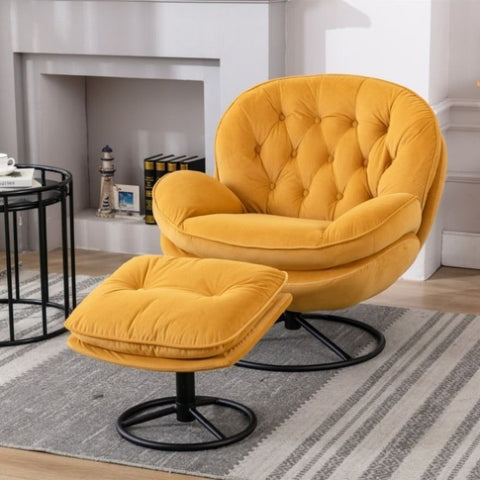 ZUN Accent chair TV Chair Living room Chair with Ottoman-Yellow W67632624