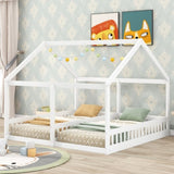 ZUN Twin Size House Platform Beds,Two Shared Beds, White WF296300AAK