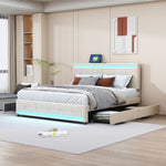 ZUN Queen Size Upholstered Bed with LED Light, 4 Drawers and a set of Type C and USB Ports, Velvet, WF316449AAA