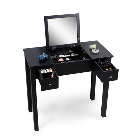 ZUN Accent Vanity Table with Flip-Top Mirror and 2 Drawers, Jewelry Storage for Women Dressing,Black W76091681