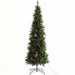 ZUN 7.5ft Pre-Lit Artificial Christmas Tree with 1000 tips, 300 Lights, Pine Cones, Red Berriers, Metal 67505658